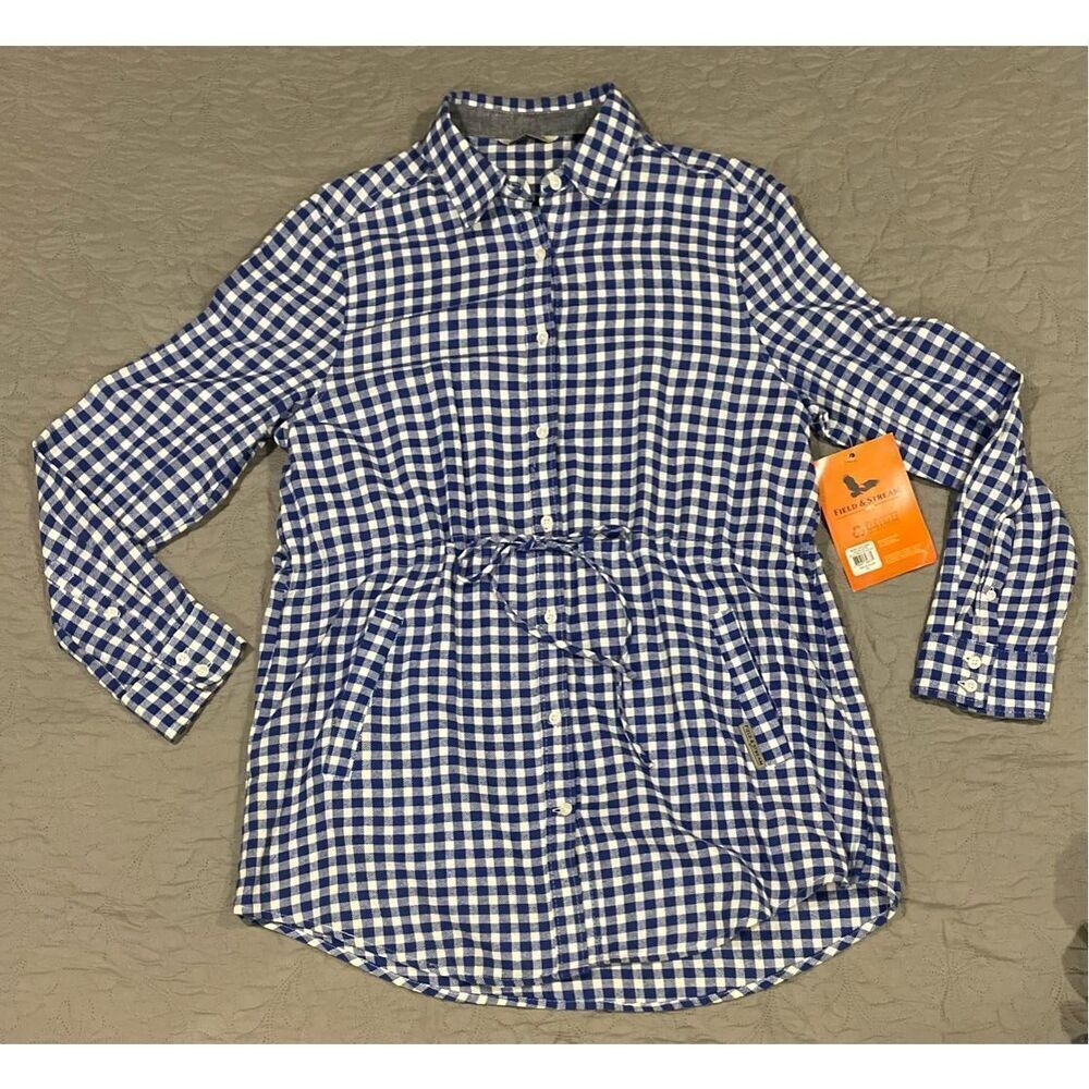 Field & Stream XL Blue and White Flannel Long New